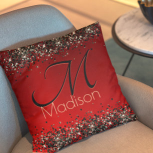 Coussin Élégant monogramme de parties scintillant en or no