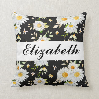 Coussin Élégant Monogramme noir et blanc Motif de margueri