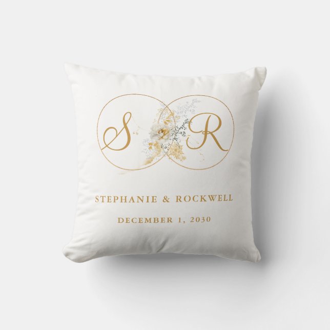 Coussin Élégant Monogramme Or Nom Mariage initial (Recto)