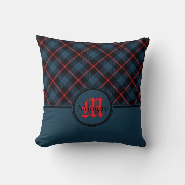 Coussin Élégant Monogramme Plaid Bleu (Recto)