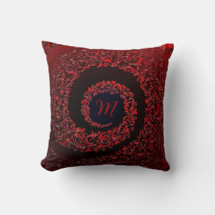 Coussin Élégant monogramme rouge damassé