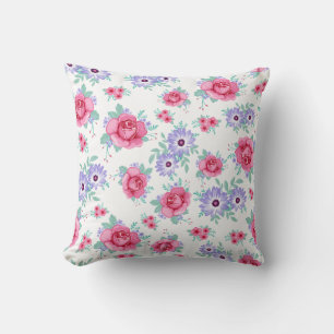 Coussin Élégant Motif blanc violet rose floral Rose