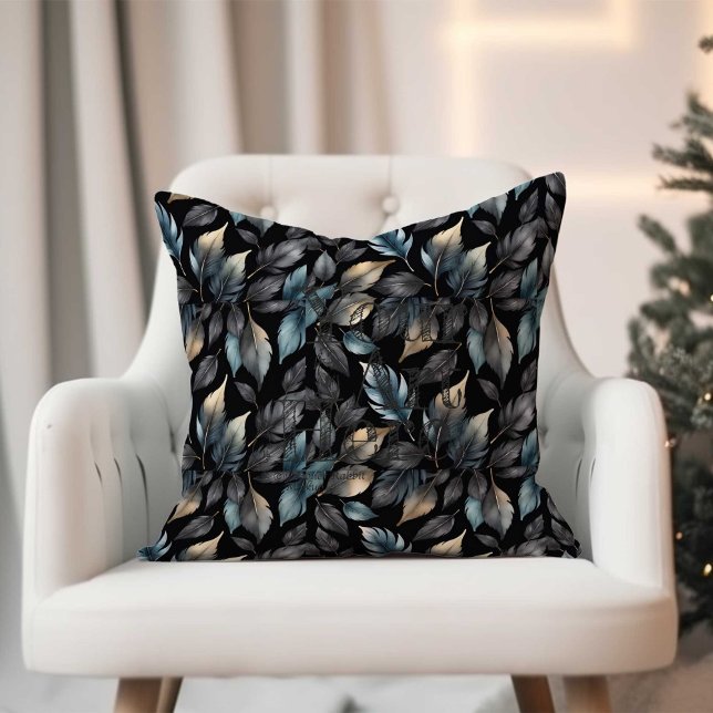Coussin Élégant motif botanique à feuilles noires et dorée (Créateur téléchargé)