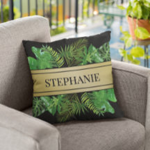 Élégant Motif Botanique Palm Vert Faux Or