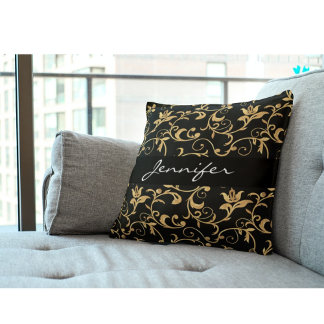 Coussin Élégant motif damassé noir et or Royal