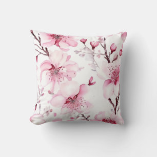 Coussin Élégant Motif d'aquarelle en fleurs de cerisier