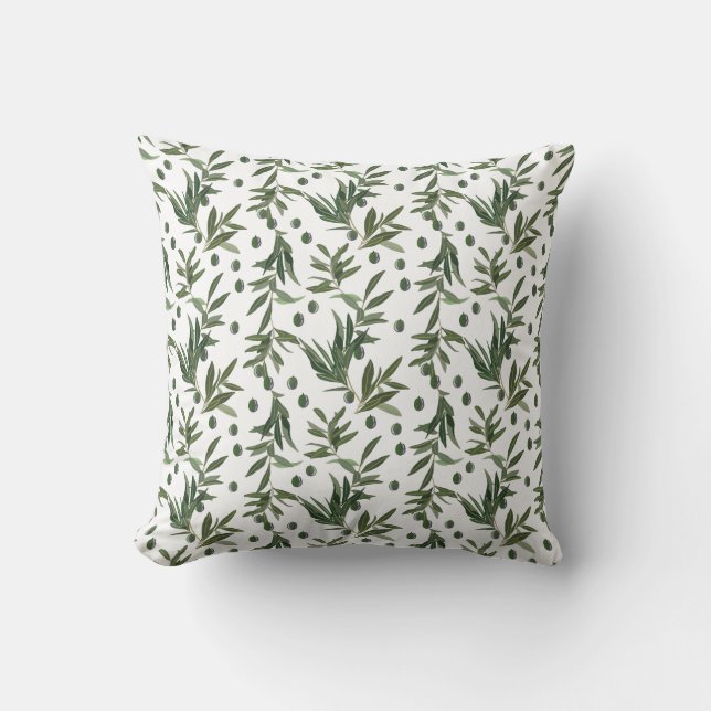 Coussin Élégant Motif de branche d'olive aquarelle (Recto)