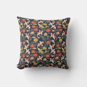 Coussin Élégant motif de carpes koï et de lotus