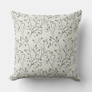 Coussin Élégant motif de feuille de contraste gris