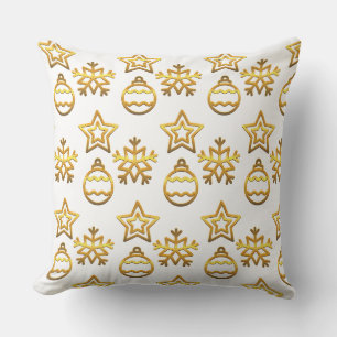 Coussin Élégant Motif de Noël doré sur blanc
