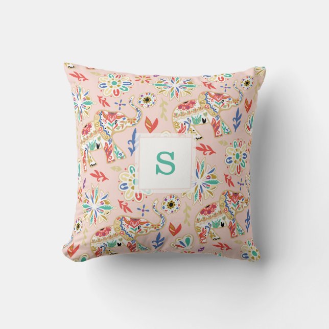 Coussin Élégant Motif décoratif floral orné d'éléphant (Recto)