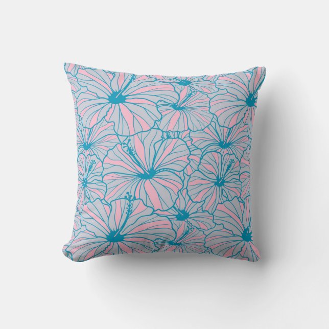 Coussin Élégant Motif d'Hibiscus bleu tropical| (Recto)