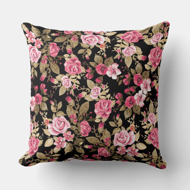 Coussin Élégant motif d'or fleuri de printemps (Recto)