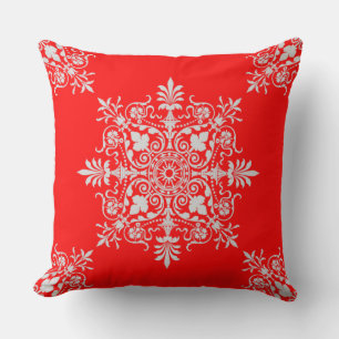 Coussin Élégant Motif Floral blanc rouge victorien