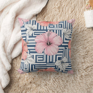 Coussin Élégant motif floral d'hibiscus bleu (12)