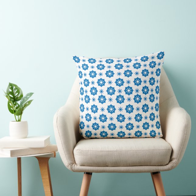 Coussin Élégant Motif Floral Géométrique Bleu Et Blanc (Chaise)