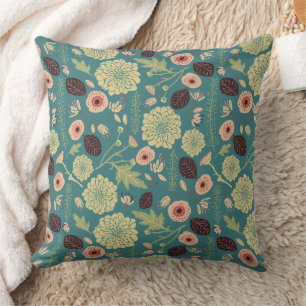 Coussin Élégant motif floral rose vert