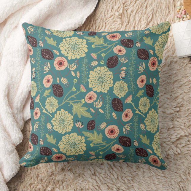 Coussin Élégant motif floral rose vert (Couverture)