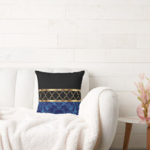 Élégant Motif Quatrefoil Bleu, Noir & Or