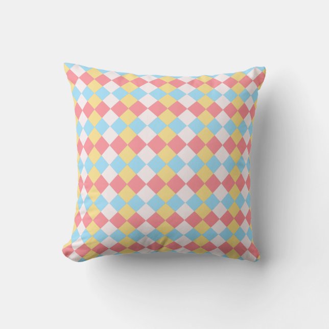 Coussin Élégant Motif rose, jaune et blanc diamant (Recto)