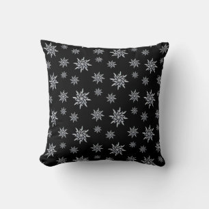 Coussin Élégant Motif Snowflake sur noir