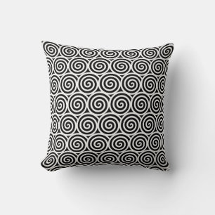Coussin Elégant motif spiral élégant en noir et blanc
