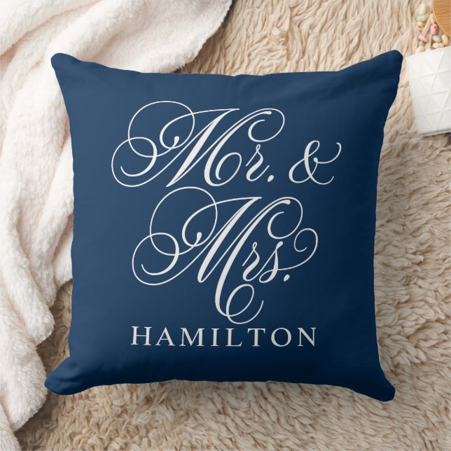 Coussin Élégant Navy Monsieur et Madame Monogramme Personn (Couverture)