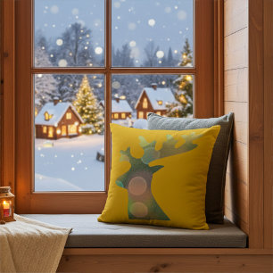 Coussin Élégant Noël Bokeh Reindeer Head Décoratif