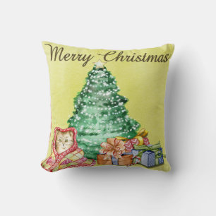 Coussin Élégant Noël Cat Tree présente personnalisée