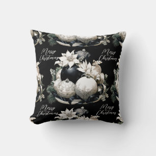 Coussin Élégant noir beige sauge vert ornement de Noël