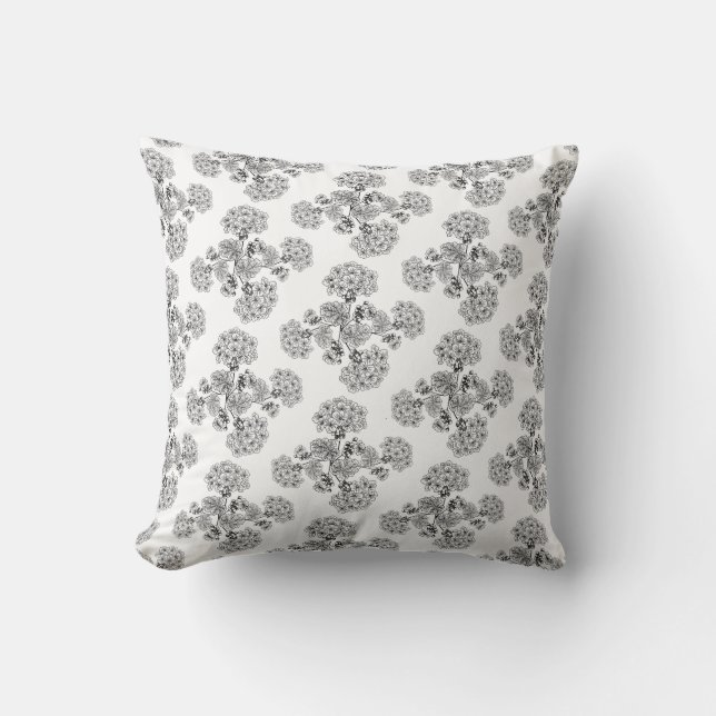 Coussin Elégant noir blanc floral Damask motif (Recto)