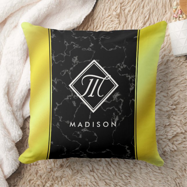 Coussin Élégant noir marbre & or / laiton Monogramme d'hui (Couverture)