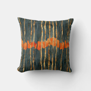 Coussin Elégant noir or orange abstrait rayé