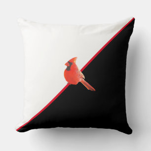 Coussin Élégant noir rouge et blanc & oiseau cardinal