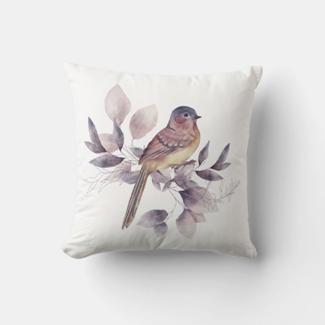 Coussin Elégant Oiseau d'Aquarelle Mauve Jeter Oiseau (Recto)