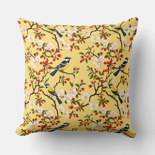Coussin Elégant oiseau de Chinoiserie (Recto)
