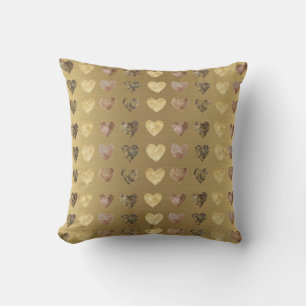 Coussin Elégant or avec Aquarelle Coeurs Motif