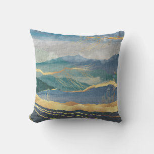 Coussin Elégant or bleu paysage Art