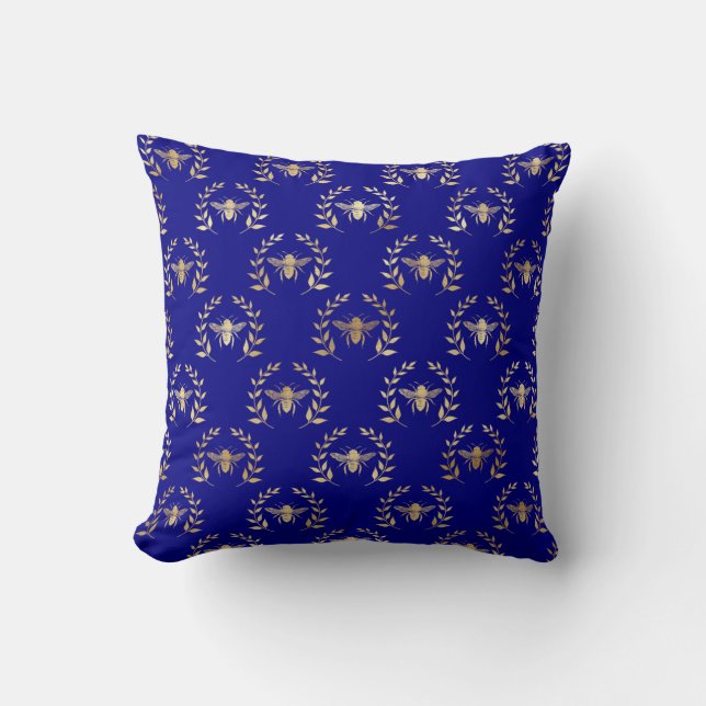 Coussin Elégant or & Bleu Queen Bee (Recto)