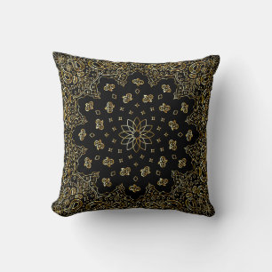 Coussin Elégant or et noir Mandala 16 x 16 Round