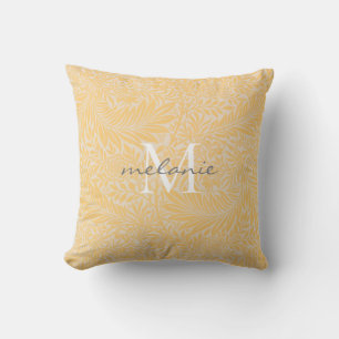 Coussin Élégant or Floral Script botanique Monogramme