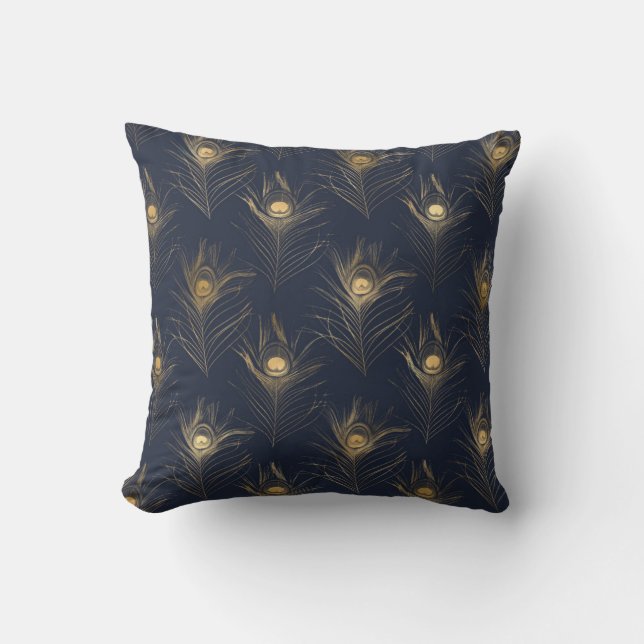 Coussin Elégant or Peacock Marine Blue Print élégant (Recto)