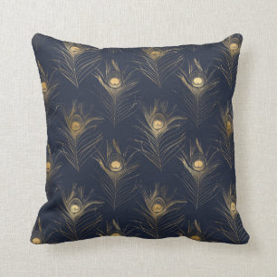 Coussin Elégant or Peacock Marine Blue Print élégant