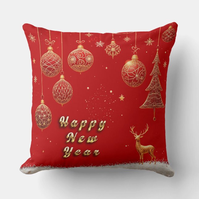 Coussin Élégant ornement de Noël doré (Recto)