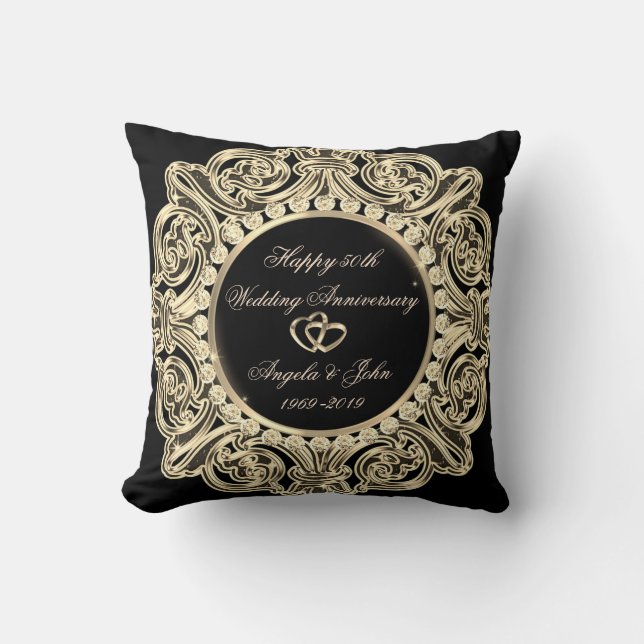 Coussin Élégant ornement d'or 50e anniversaire de Mariage (Recto)
