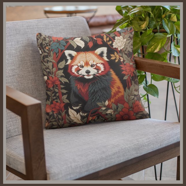 Coussin Élégant Panda Rouge William Morris Inspiré Floral (Créateur téléchargé)