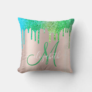 Coussin Élégant Parties scintillant verte Rose Monogramme 