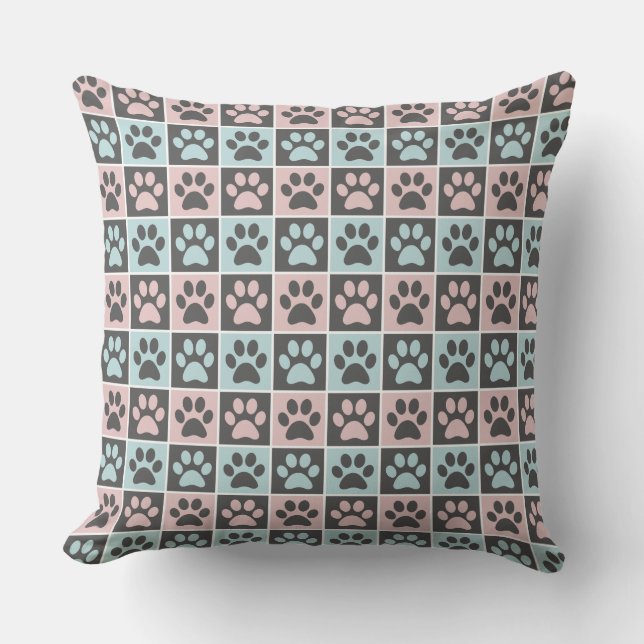 Coussin Elégant Pastel rose et bleu Empreinte de patte Mot (Recto)