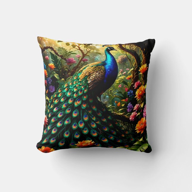 Coussin Elégant Peacock Afficher les plumes (Recto)