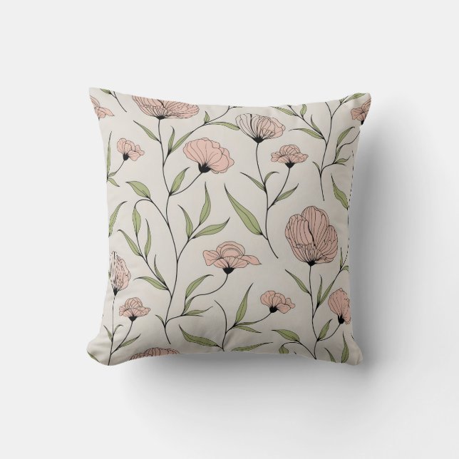 Coussin Élégant Pépites Roses Bleues Motif Floral (Recto)
